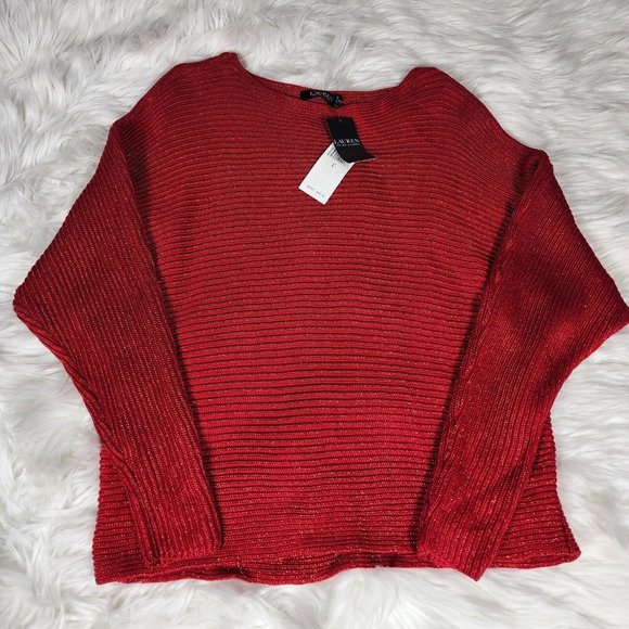 Lauren Ralph Lauren Sweater Womens Adult Medium Red Metallic Glitter Dolman - Picture 2 of 11